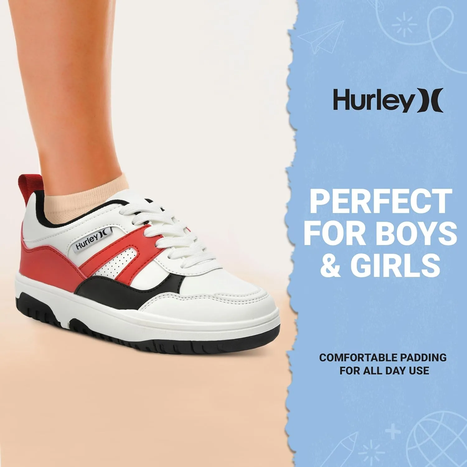 Hurley Kids' Jason Low Cut Sneakers, Lace Up Sneaker Shoes for Kids, Sports Shoes for Boys and Girls, Padded Sneakers with Durable Outsoles, Basketball Shoes for Kids