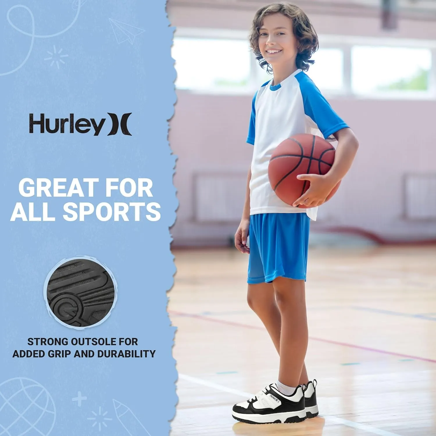 Hurley Kids' Jason Low Cut Sneakers, Lace Up Sneaker Shoes for Kids, Sports Shoes for Boys and Girls, Padded Sneakers with Durable Outsoles, Basketball Shoes for Kids