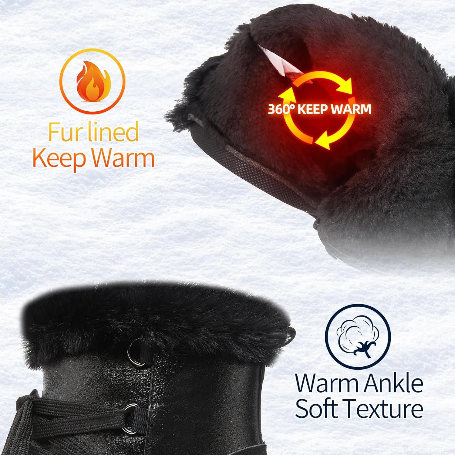 HYPOCRUTE Women's Fur lined Snow Boots Warm Winter Boots for Women Lace up Non Slip Ankle Booties Comfortable Fuzzy Boots with Zipper