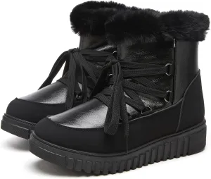 HYPOCRUTE Women's Fur lined Snow Boots Warm Winter Boots for Women Lace up Non Slip Ankle Booties Comfortable Fuzzy Boots with Zipper