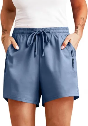 Ice Silk Stretch Shorts for Women High Waisted Quick Drying Pants Breathable Workout Shorts with Zipper Pockets