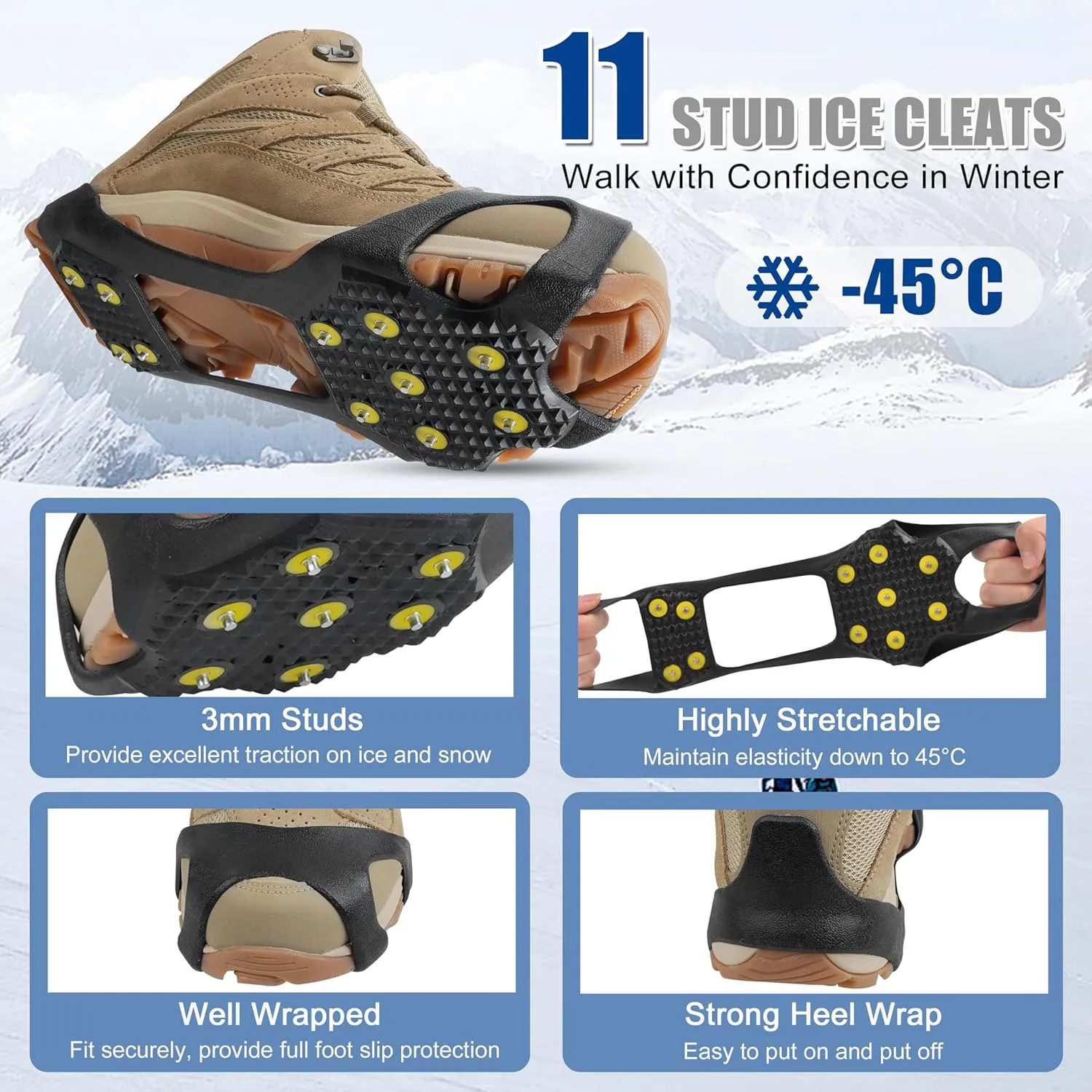 Ice Snow Cleats for Shoes and Boots Walk Traction Cleats Ice Crampon Non-Slip Overshoe for Men Women Winter Walking on Snow and Ice