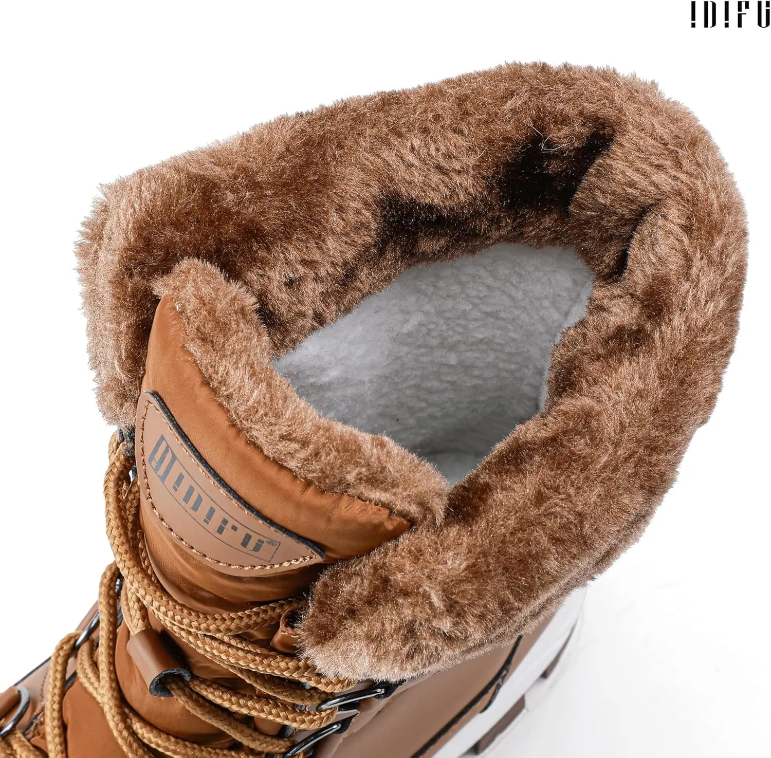 IDIFU IN2 Womens Snow Boots Winter Boots for Women Waterproof Comfortable Warm Insulated Non-Slip Outdoor Boots Fashion Casual Hiking Walking Lightweight Lace Up Faux Fur Lined Mid-Calf Booties