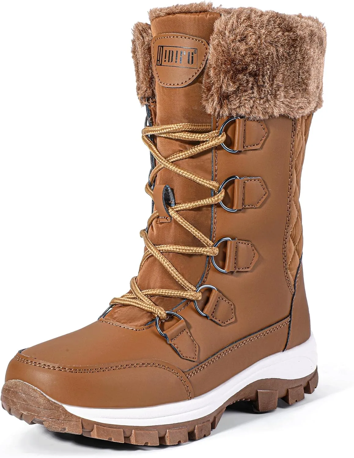 IDIFU IN2 Womens Snow Boots Winter Boots for Women Waterproof Comfortable Warm Insulated Non-Slip Outdoor Boots Fashion Casual Hiking Walking Lightweight Lace Up Faux Fur Lined Mid-Calf Booties