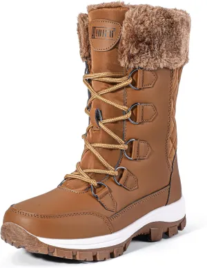 IDIFU IN2 Womens Snow Boots Winter Boots for Women Waterproof Comfortable Warm Insulated Non-Slip Outdoor Boots Fashion Casual Hiking Walking Lightweight Lace Up Faux Fur Lined Mid-Calf Booties