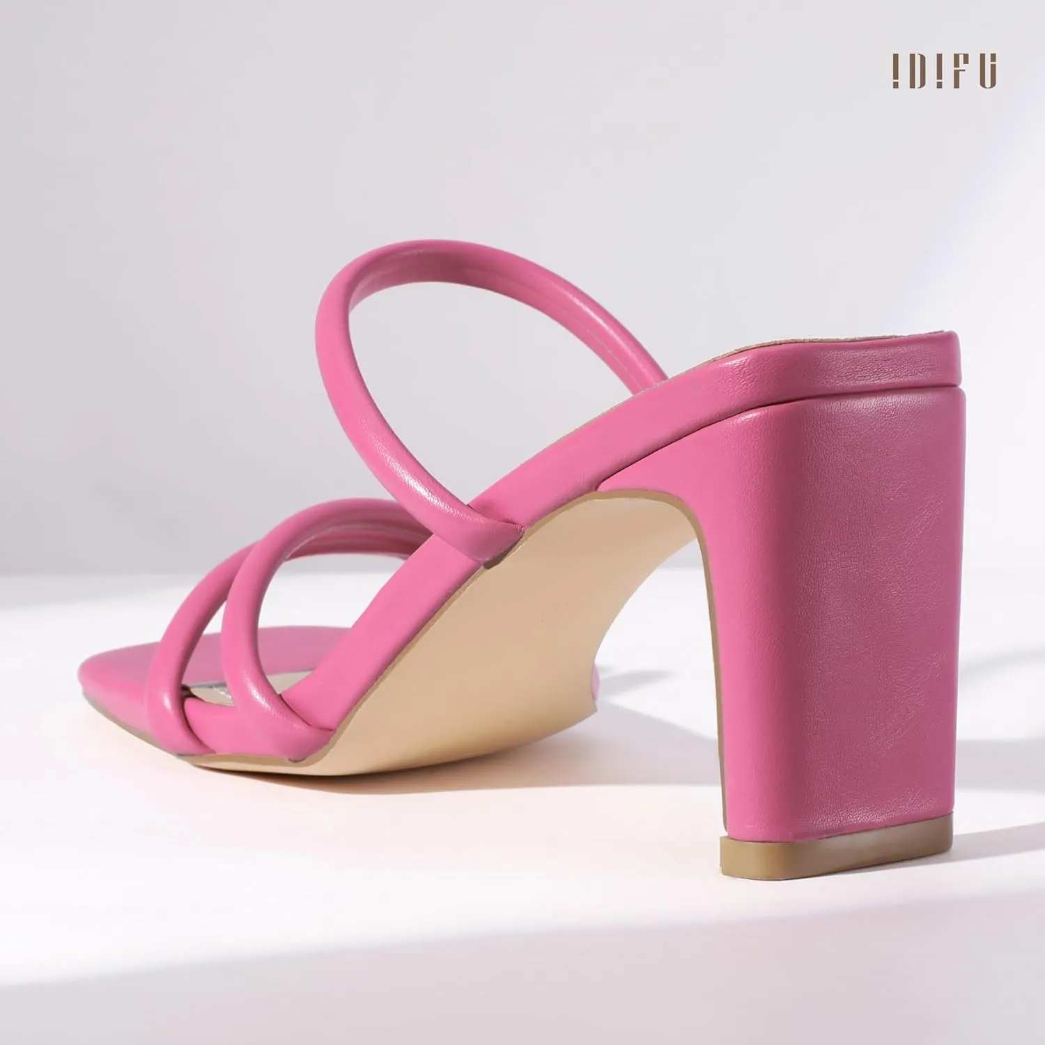 IDIFU IN3 Strappy Heels High Chunky Block Square Open Toe Slip On Slide Heels Mules Wedding Bridal Bride Prom Party Dress Shoes for Women Dressy Comfortable Cute Fashion Trendy Heeled Sandals
