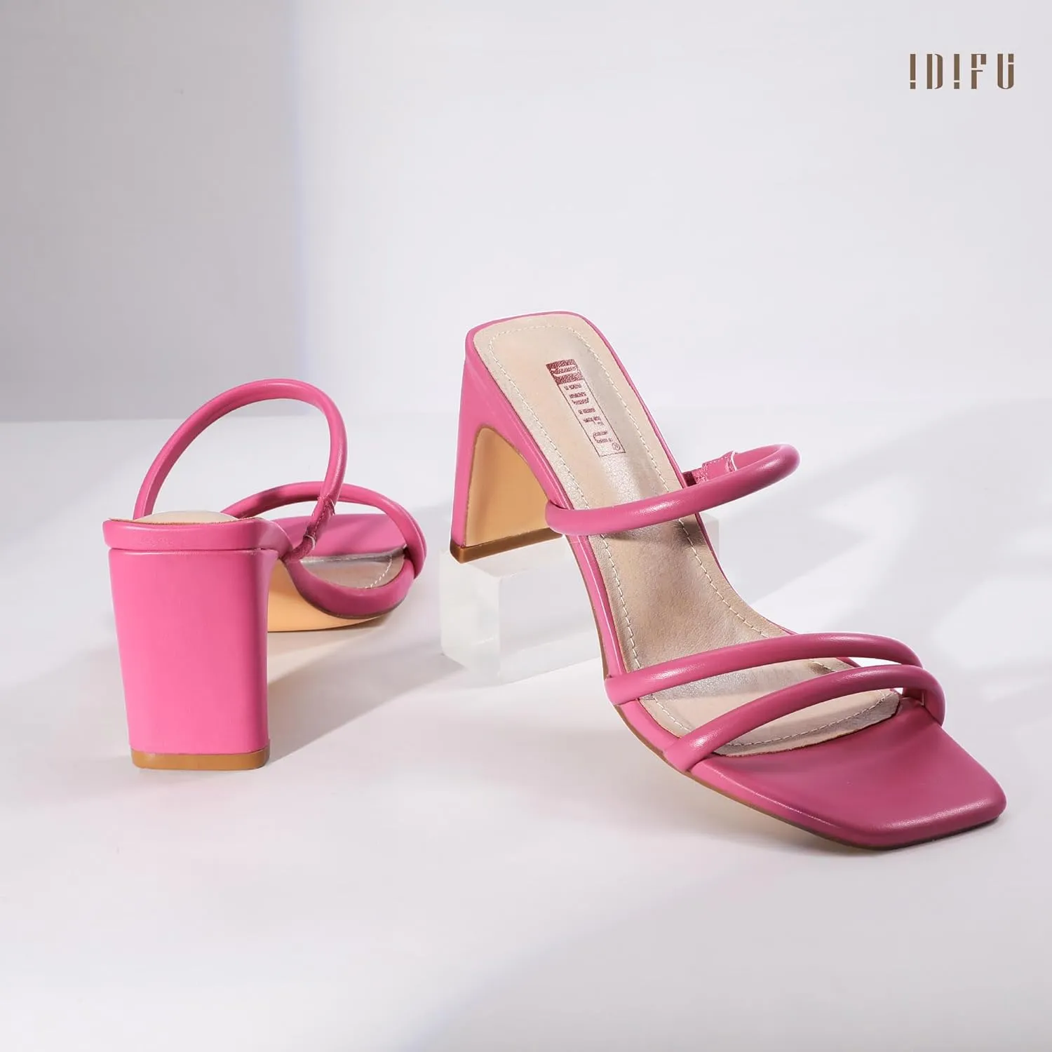IDIFU IN3 Strappy Heels High Chunky Block Square Open Toe Slip On Slide Heels Mules Wedding Bridal Bride Prom Party Dress Shoes for Women Dressy Comfortable Cute Fashion Trendy Heeled Sandals