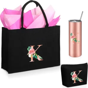 Initial Canvas Tote Bag for Women Personalized Birthday Gift Makeup Bag Monogram Initial Tumbler for Mother
