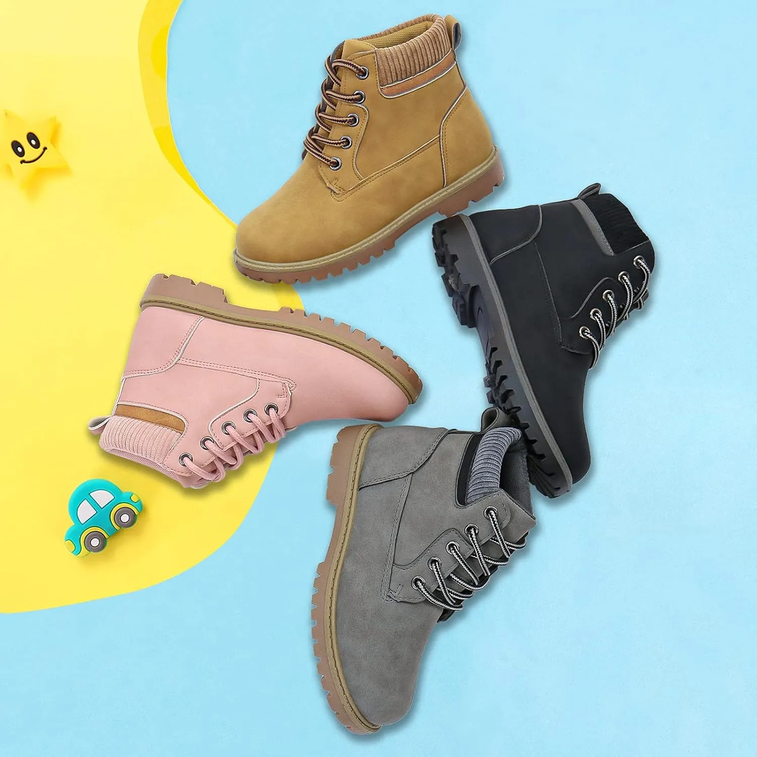 JABASIC Kids Ankle Boots Boys Girls Lace-Up Outdoor Comfort Work Boots