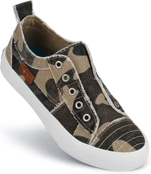 JENN ARDOR Womens Fall Slip On Fashion Sneakers No Laces Comfortable Casual Low Canvas Sneakers Flats Walking Shoes