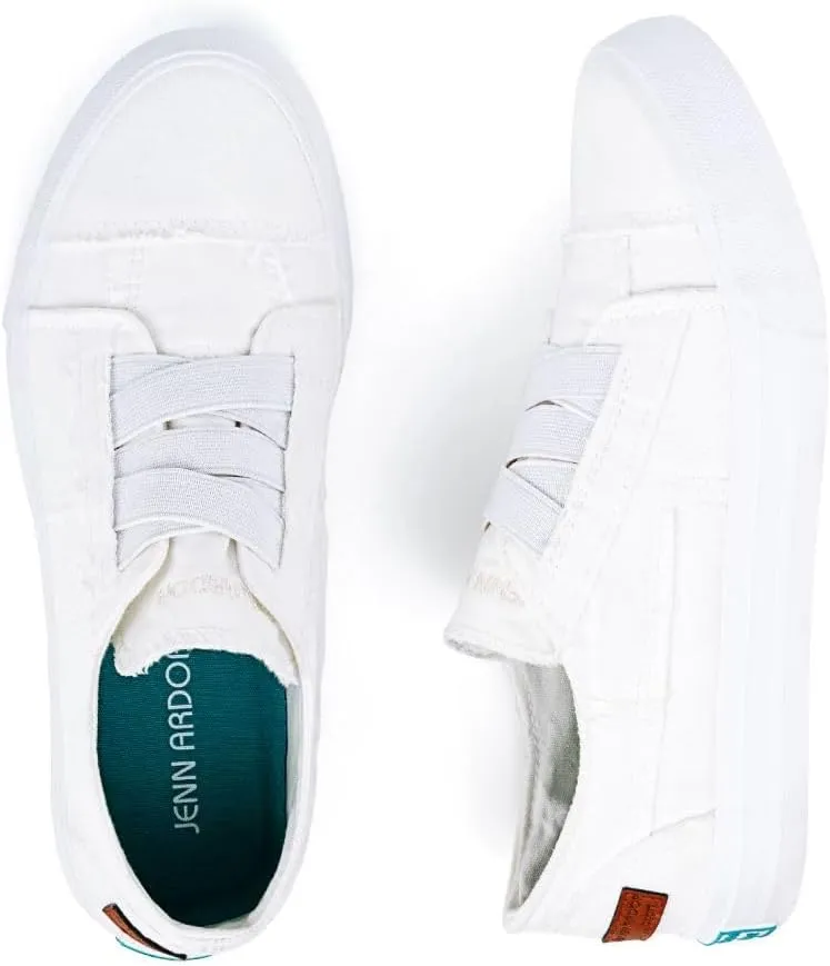 JENN ARDOR Women's Stylish Slip On Sneakers No Laces Elastic Low Top Canvas Sneakers Trendy Flats Comfortable Casual Walking Shoes