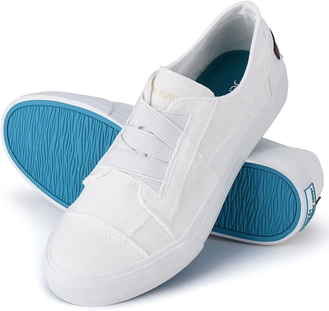 JENN ARDOR Women's Stylish Slip On Sneakers No Laces Elastic Low Top Canvas Sneakers Trendy Flats Comfortable Casual Walking Shoes