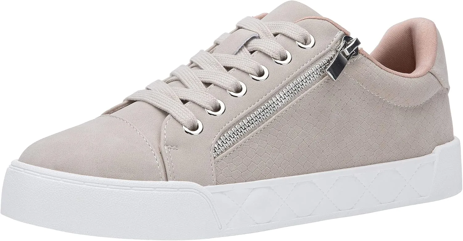 Jeossy Women's Beige Flat Low Top Casual Fashion Sneakers Cap Toe 8017 Shoes with Zipper Size 10 (DJY8017 Beige 10)