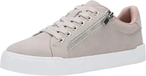Jeossy Women's Beige Flat Low Top Casual Fashion Sneakers Cap Toe 8017 Shoes with Zipper Size 10 (DJY8017 Beige 10)