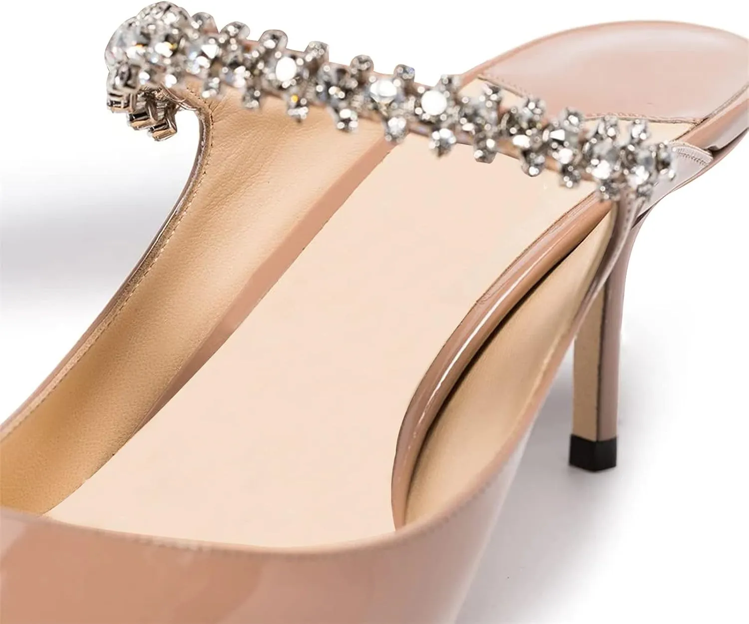 JiaBinji Women High Heels Sandals Mules Rhinestone Strap 4 inches Stiletto Pointed Toe Slip On Sandals Handmade Backless Summer Bridal Dress Shoes