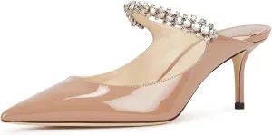 JiaBinji Women High Heels Sandals Mules Rhinestone Strap 4 inches Stiletto Pointed Toe Slip On Sandals Handmade Backless Summer Bridal Dress Shoes
