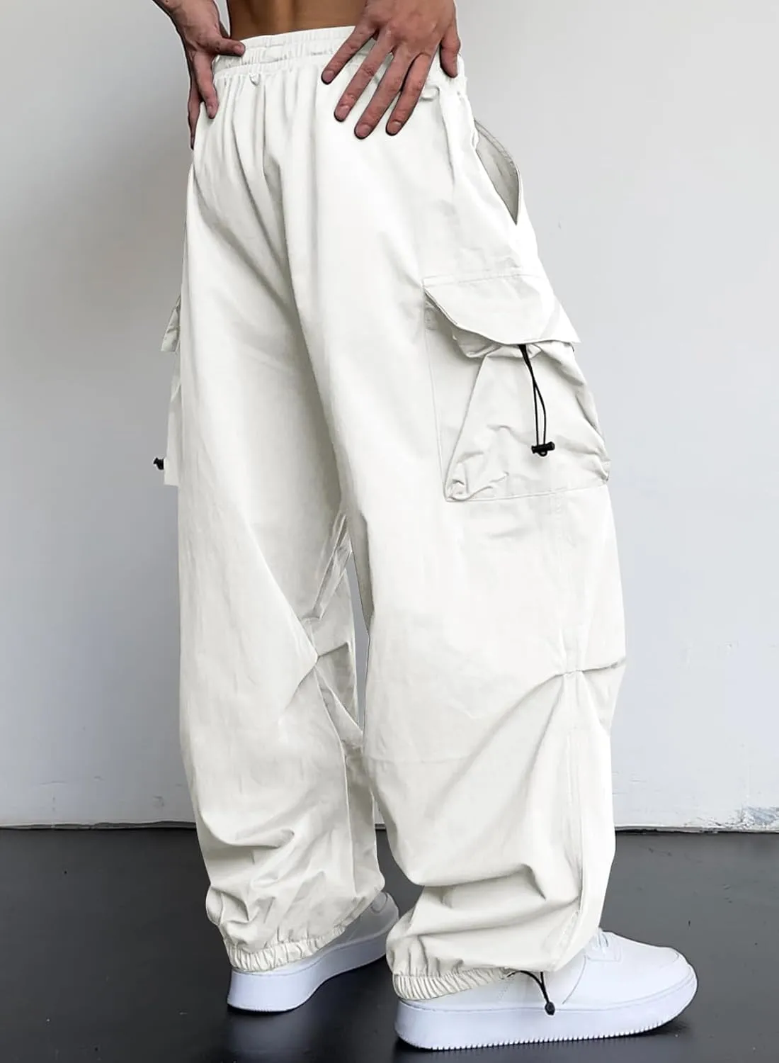 JMIERR Men's Baggy Cargo Pants Trendy Casual Parachute Pant Loose Fit Harem Joggers with Pockets for Streetwear