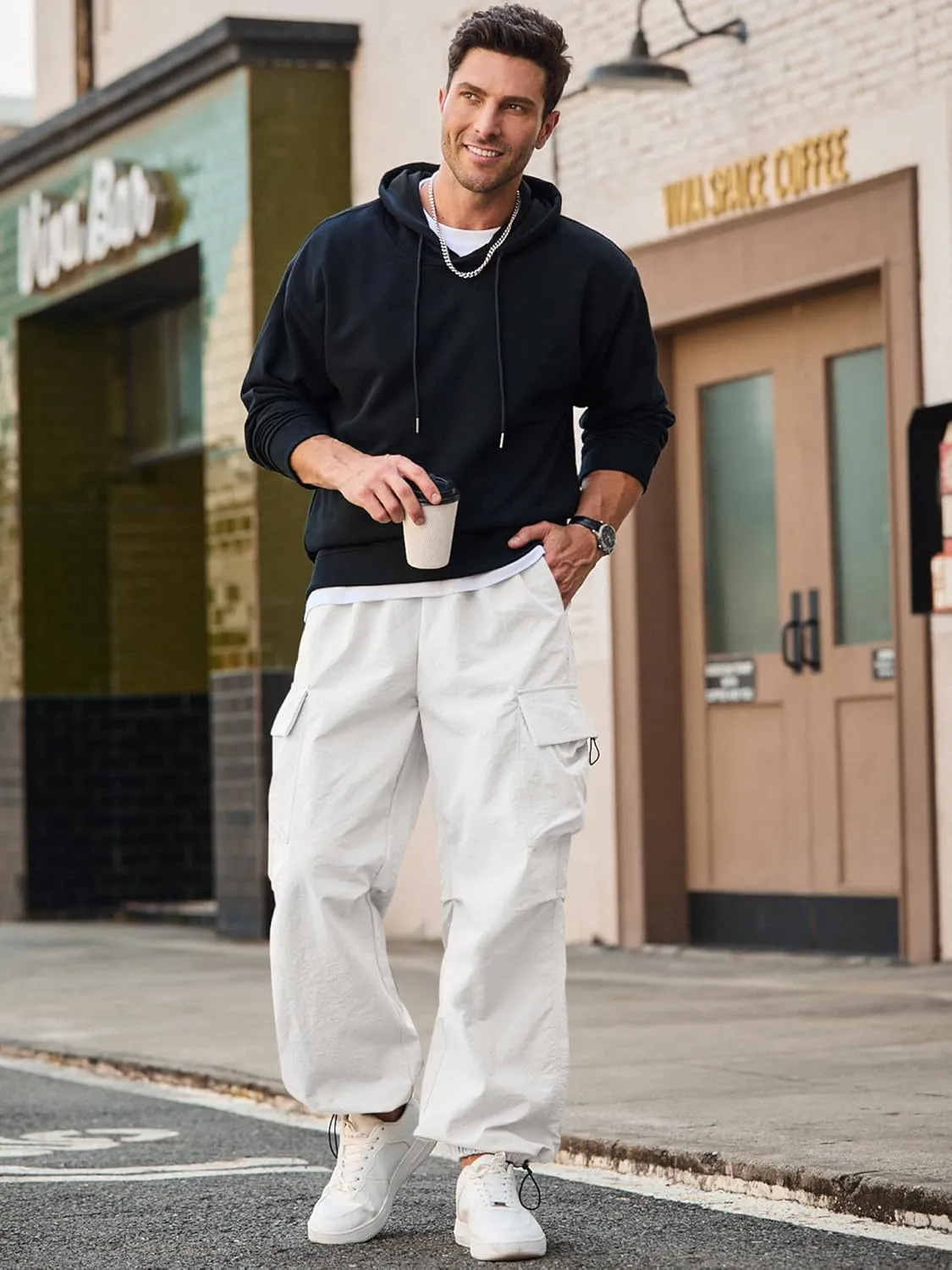 JMIERR Men's Baggy Cargo Pants Trendy Casual Parachute Pant Loose Fit Harem Joggers with Pockets for Streetwear