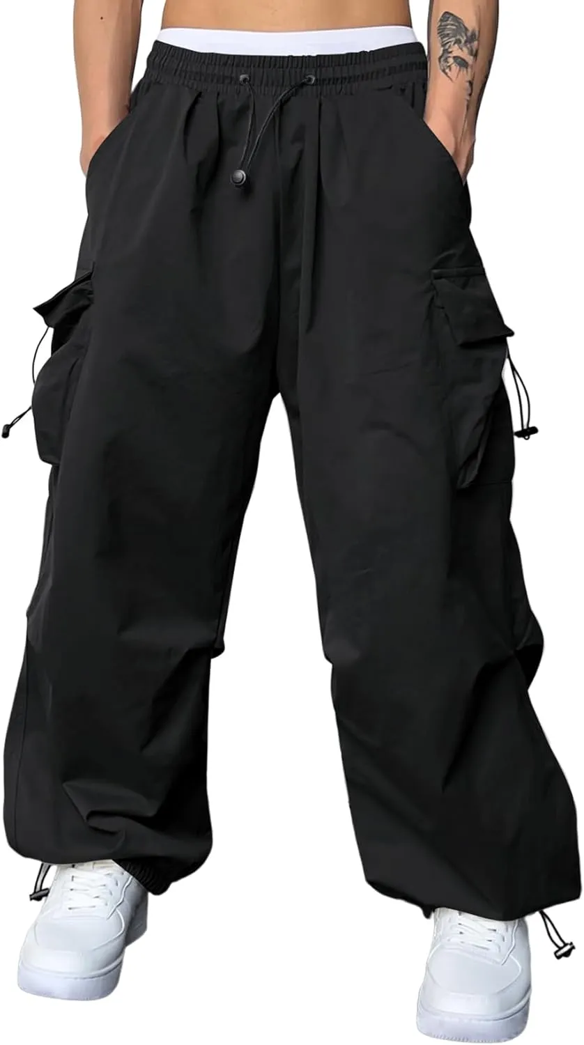 JMIERR Men's Baggy Cargo Pants Trendy Casual Parachute Pant Loose Fit Harem Joggers with Pockets for Streetwear