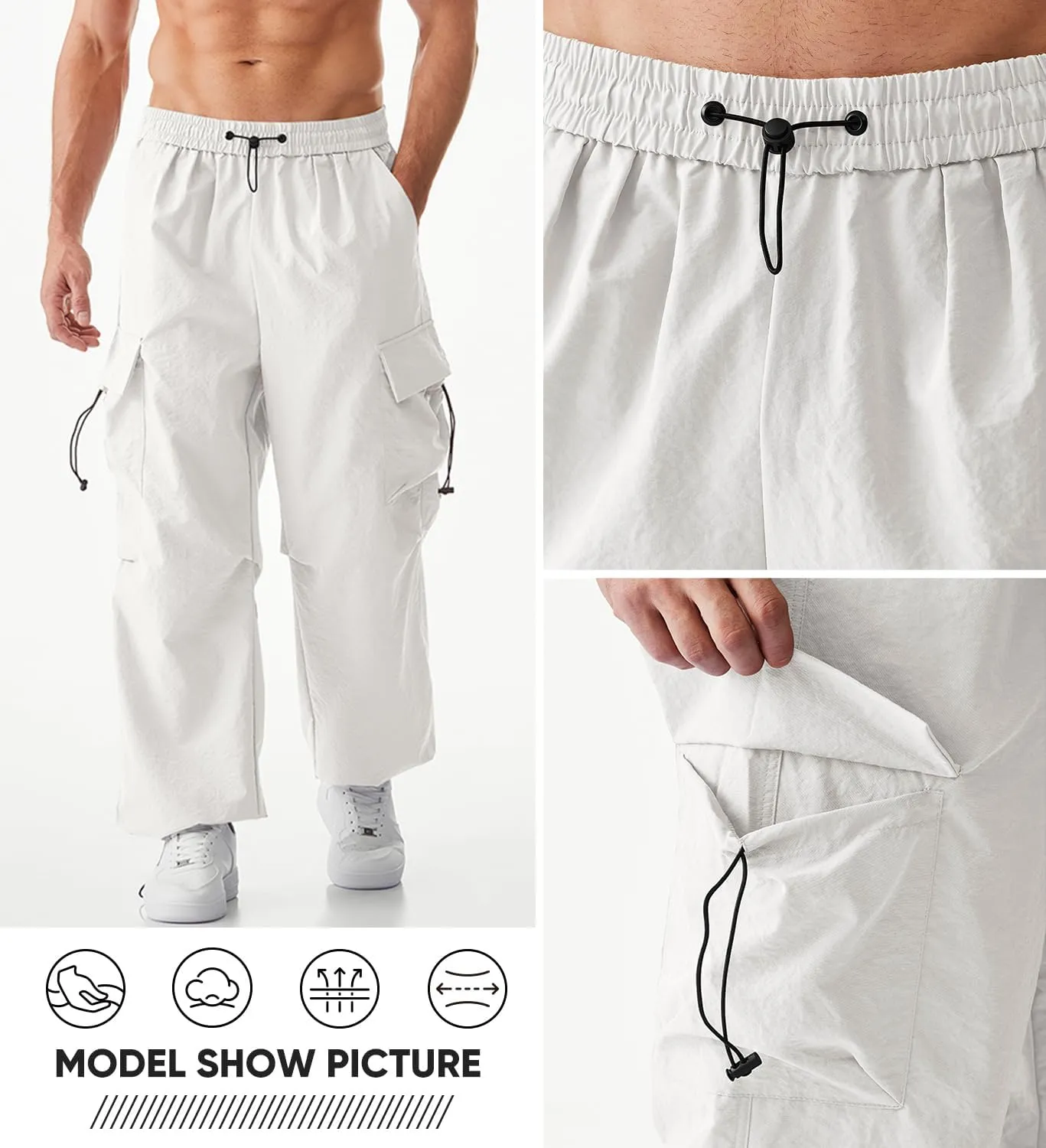 JMIERR Men's Baggy Cargo Pants Trendy Casual Parachute Pant Loose Fit Harem Joggers with Pockets for Streetwear