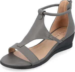 Journee Collection Womens Trayle Back Heel Zip Wedge Sandals - Grey (Shoe Width: Medium)