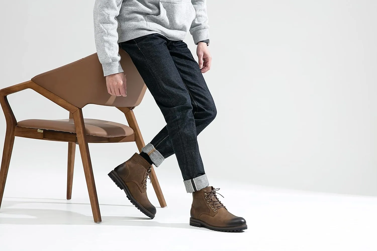 Jousen Men Chukka Boots Premium Leather Black Boots