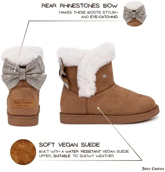 Juicy Couture Girls Winter Fur Boots Warm Insulated Fashion Booties Mid Calf Outdoor Snow Boot for Toddler/Little Kid/Big Kid