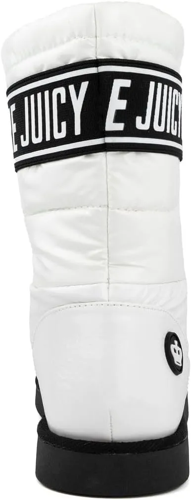 JUICY COUTURE Women's Quilted Slip-On Winter Boots – Waterproof, Warm Mid-Calf Snow Booties with Logo Strap-Kissie
