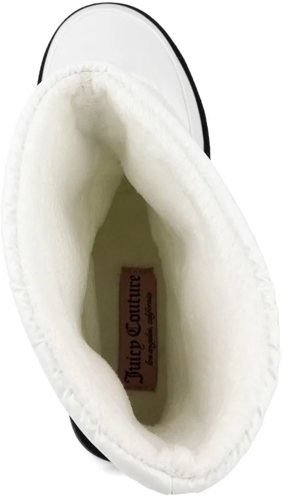 JUICY COUTURE Women's Quilted Slip-On Winter Boots – Waterproof, Warm Mid-Calf Snow Booties with Logo Strap-Kissie