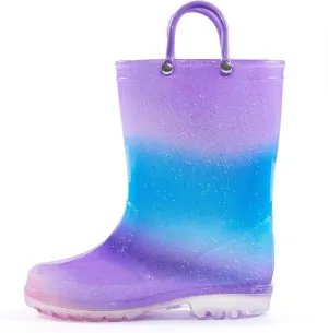 K KomForme Girls Rain Boots,Kids Glitter Waterproof Boots with Easy-on Handles