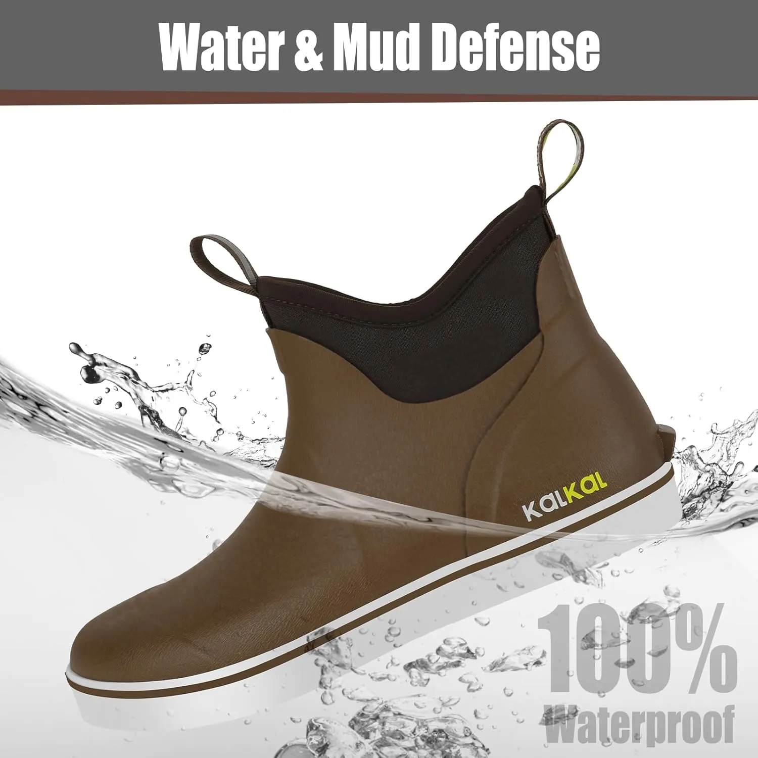 Kalkal Men's Deck Boots, Waterproof Fishing Rain Boots with High Traction, Men's Rubber Boots For Gardening Fishing Boating Camping Sailing