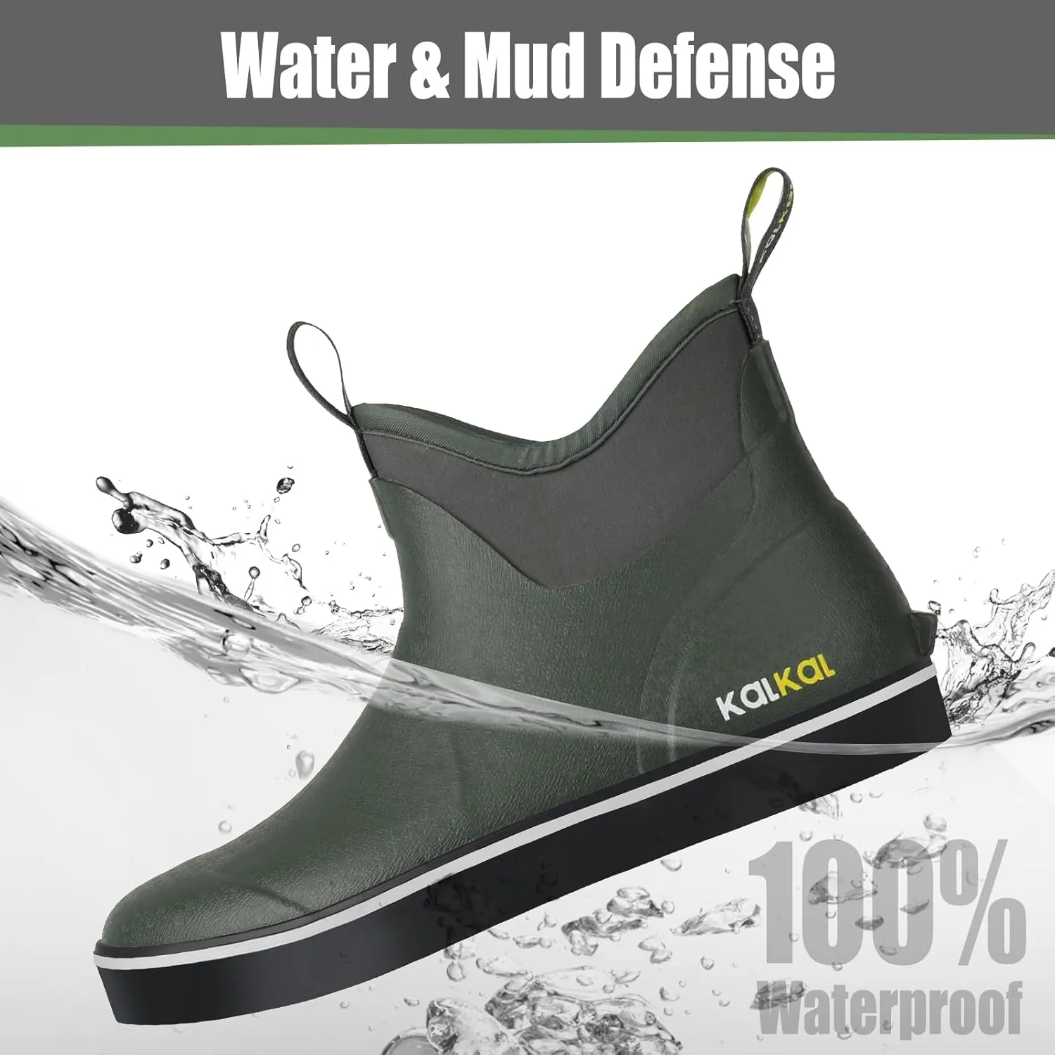 Kalkal Men's Deck Boots, Waterproof Fishing Rain Boots with High Traction, Men's Rubber Boots For Gardening Fishing Boating Camping Sailing