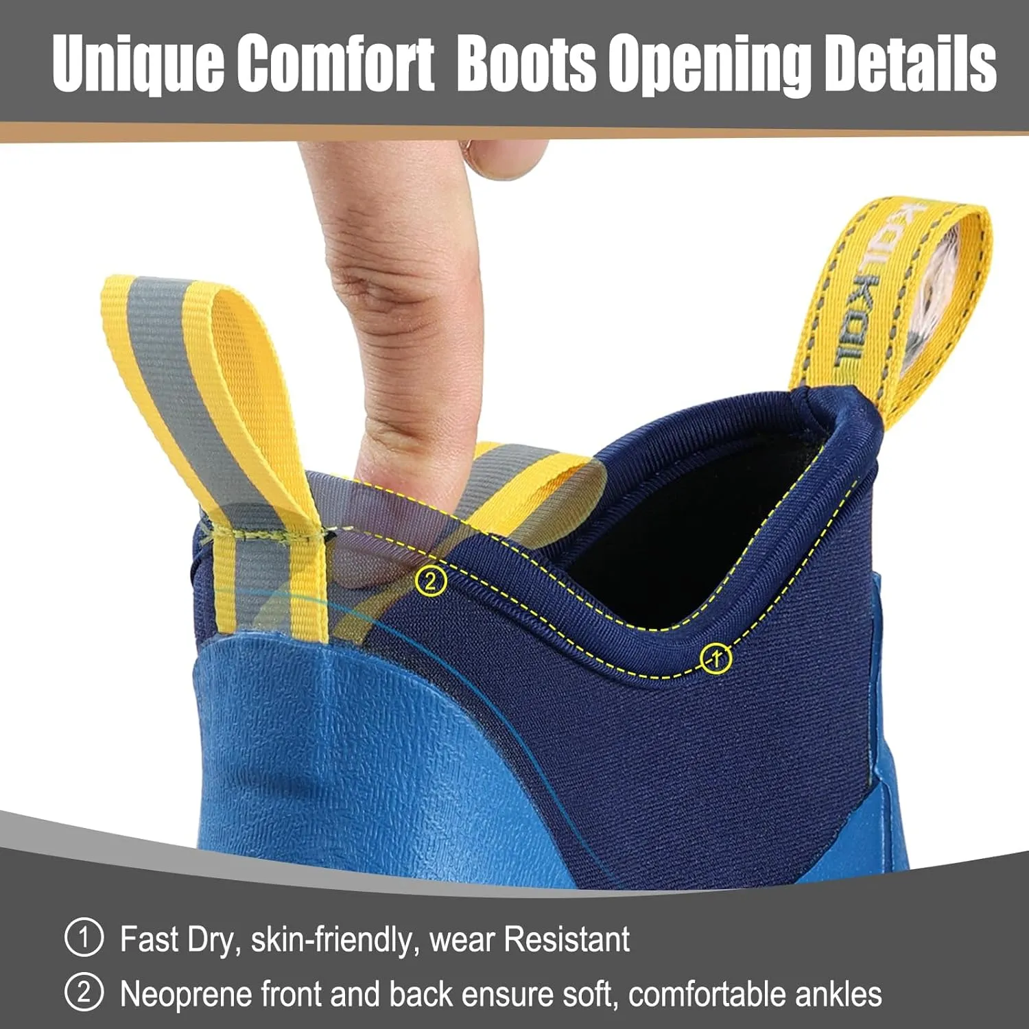 Kalkal Men's Deck Boots, Waterproof Fishing Rain Boots with High Traction, Men's Rubber Boots For Gardening Fishing Boating Camping Sailing