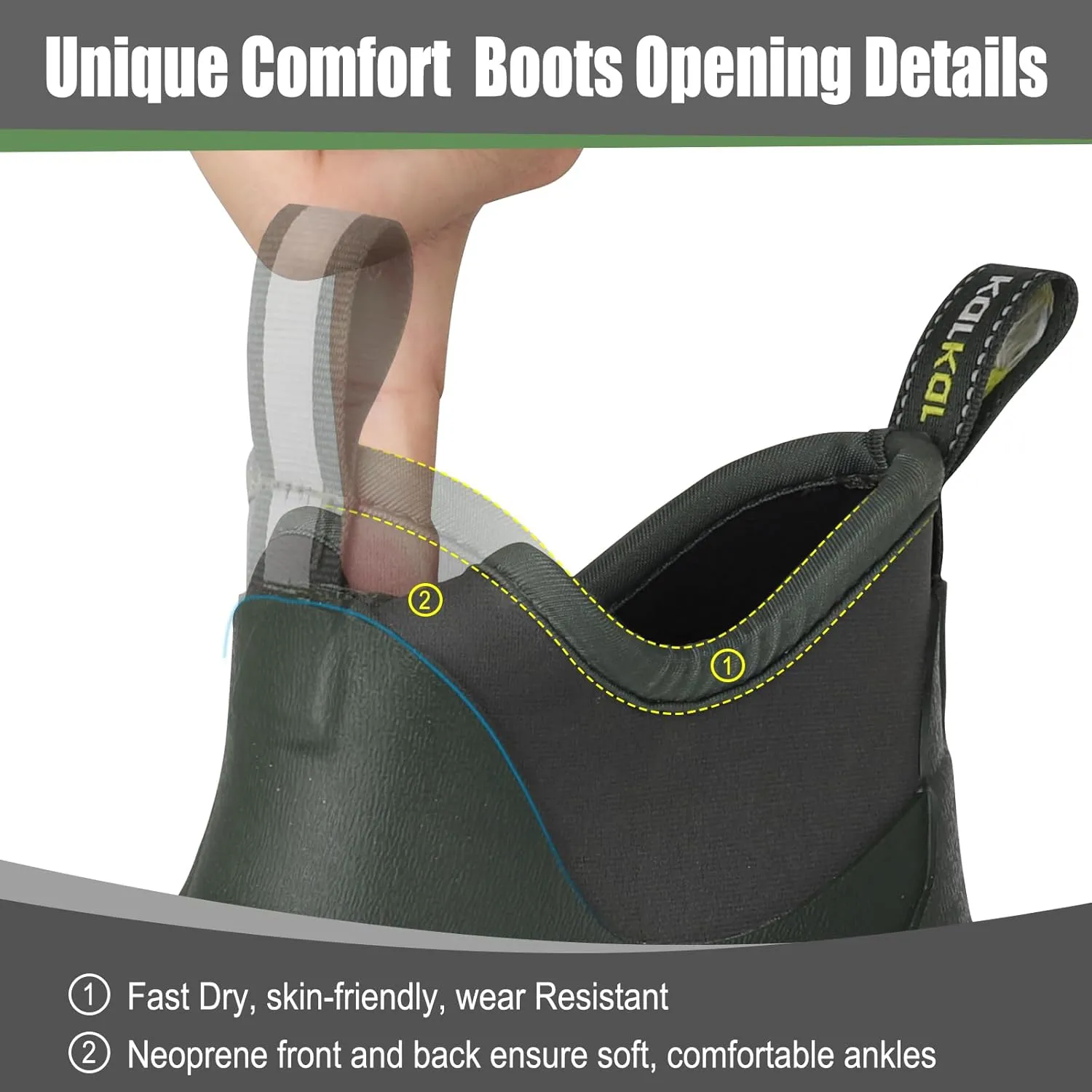 Kalkal Men's Deck Boots, Waterproof Fishing Rain Boots with High Traction, Men's Rubber Boots For Gardening Fishing Boating Camping Sailing