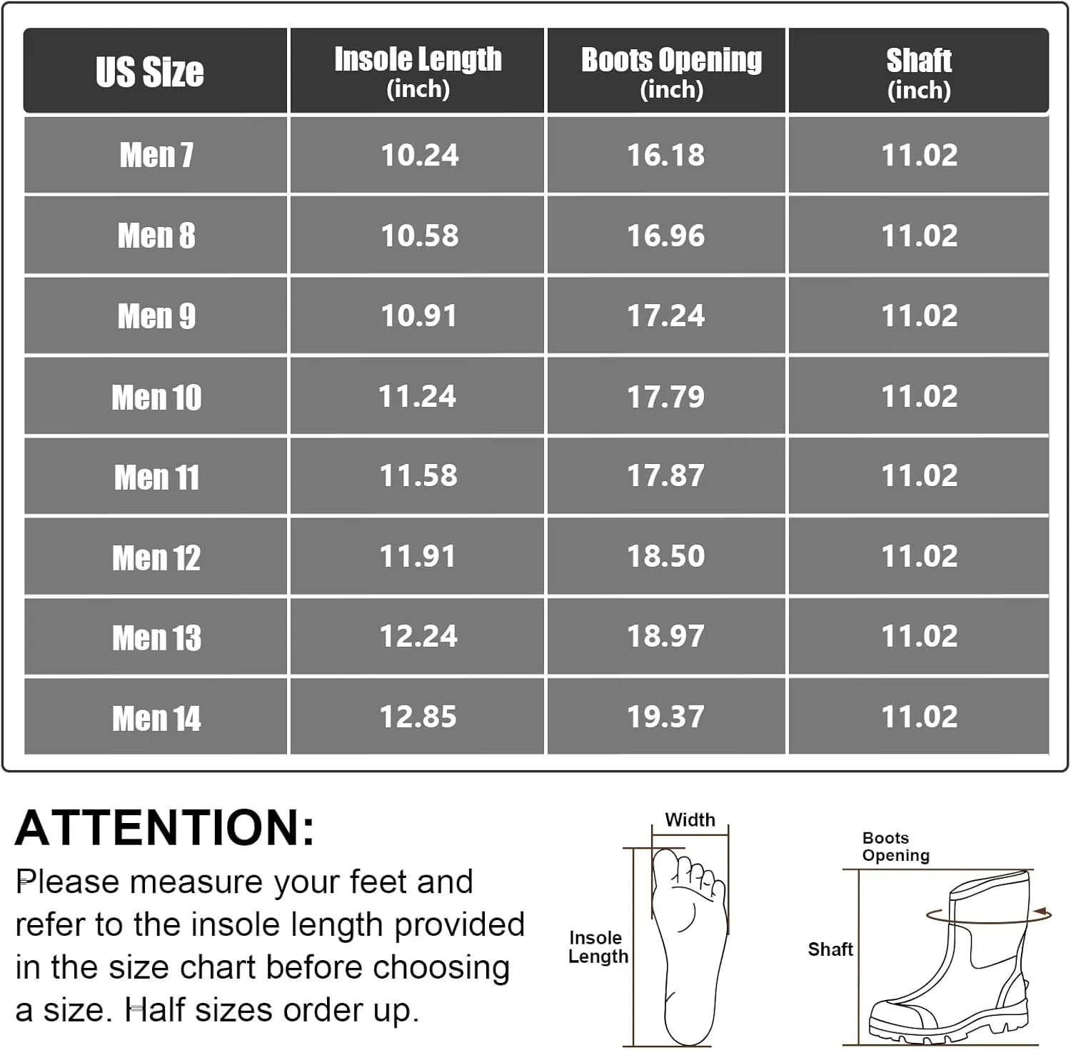 Kalkal Rubber Boots for Men, 6mm Neoprene Insulated Rain Boots with Steel Shank, Waterproof Mid Calf Rubber Work Boots For Mud Gardening Farming Fishing Hunting Working, Size 7-14