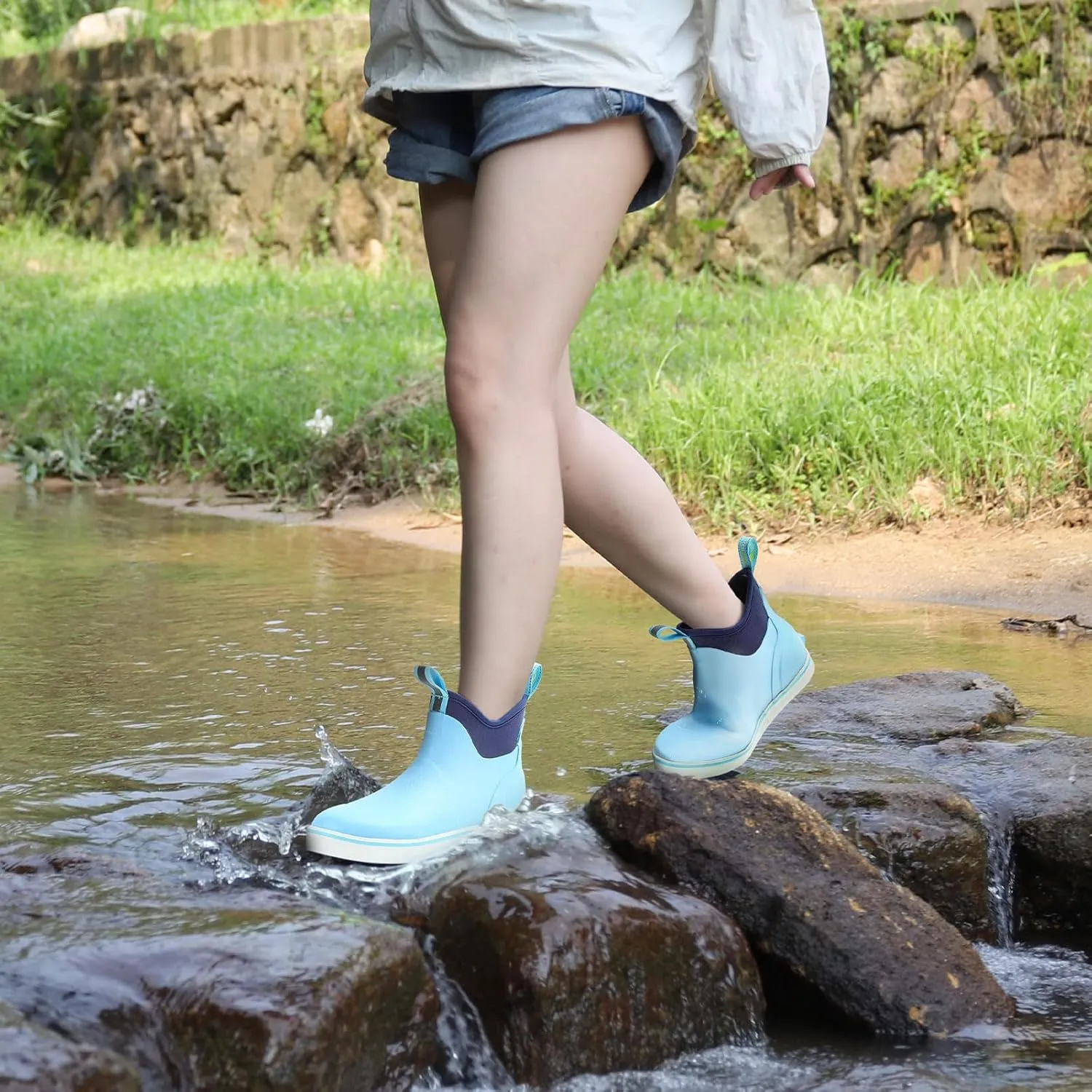Kalkal Women's Deck Boots, Waterproof Ankle Rain Boots Fishing Boots with High Traction, Women's Rubber Boots For Gardening Fishing Boating Camping