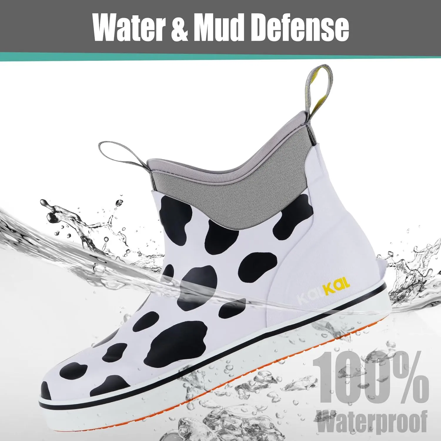 Kalkal Women's Deck Boots, Waterproof Ankle Rain Boots Fishing Boots with High Traction, Women's Rubber Boots For Gardening Fishing Boating Camping