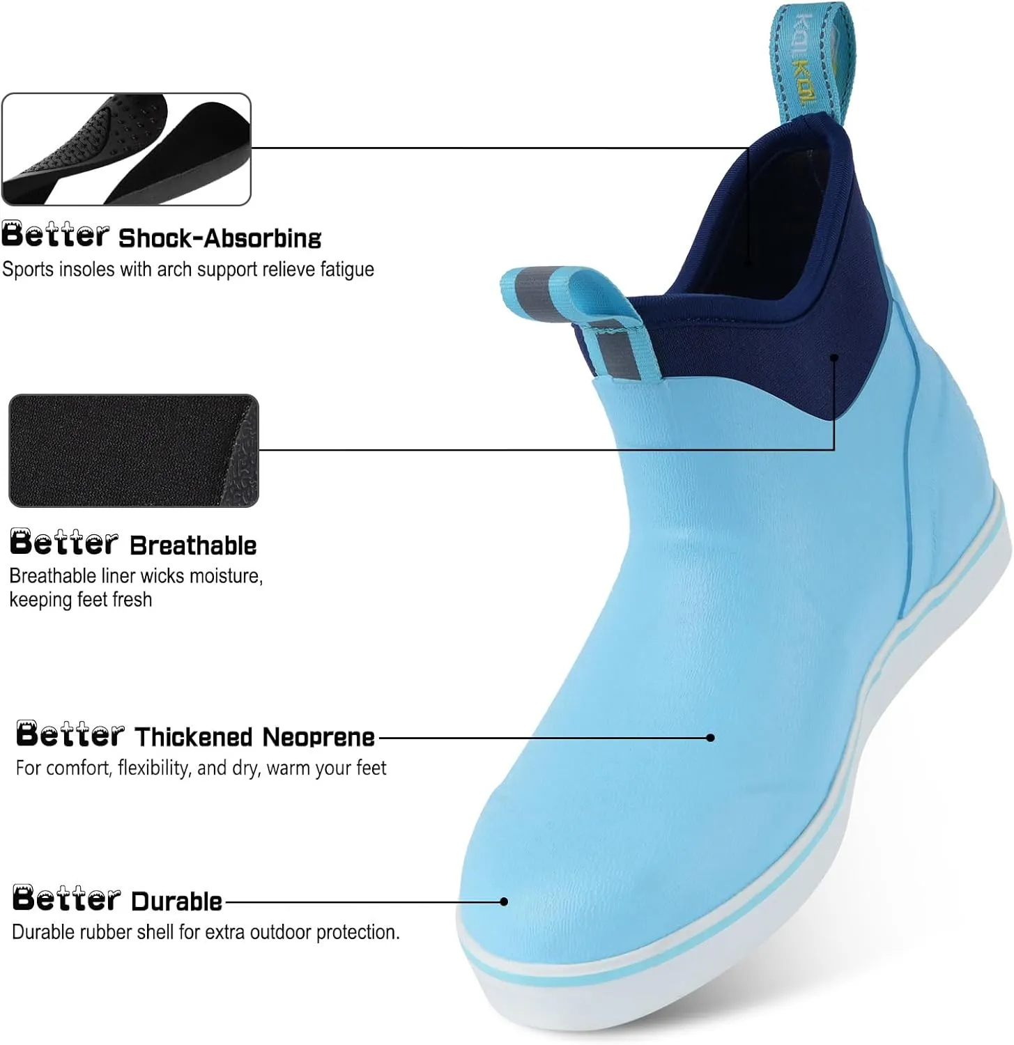 Kalkal Women's Deck Boots, Waterproof Ankle Rain Boots Fishing Boots with High Traction, Women's Rubber Boots For Gardening Fishing Boating Camping