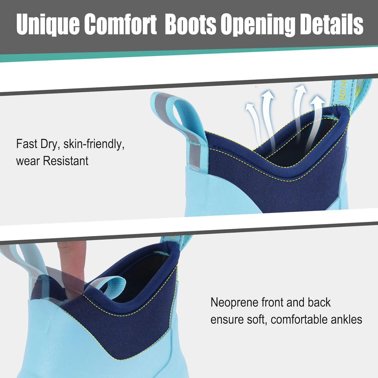 Kalkal Women's Deck Boots, Waterproof Ankle Rain Boots Fishing Boots with High Traction, Women's Rubber Boots For Gardening Fishing Boating Camping