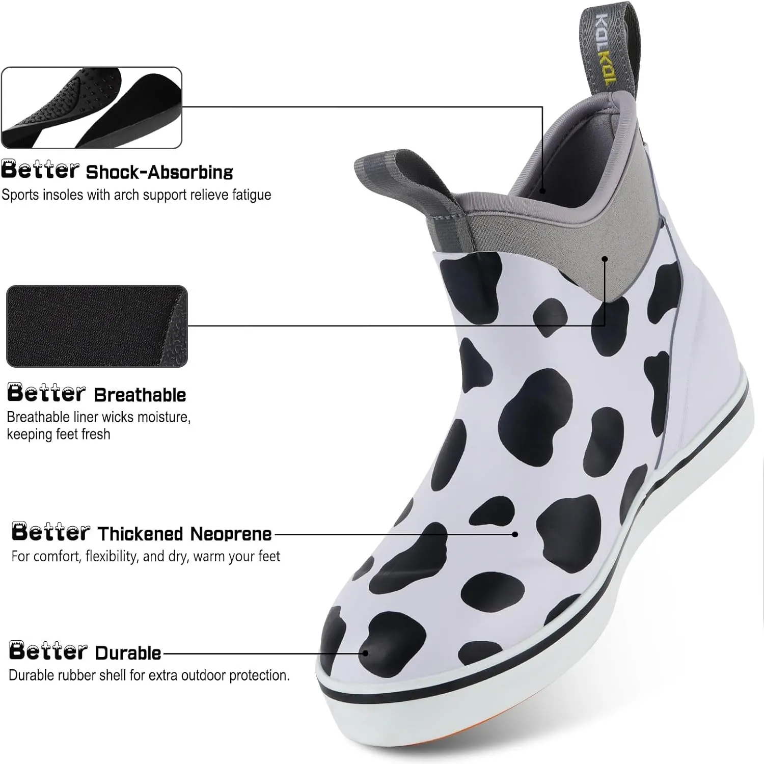 Kalkal Women's Deck Boots, Waterproof Ankle Rain Boots Fishing Boots with High Traction, Women's Rubber Boots For Gardening Fishing Boating Camping