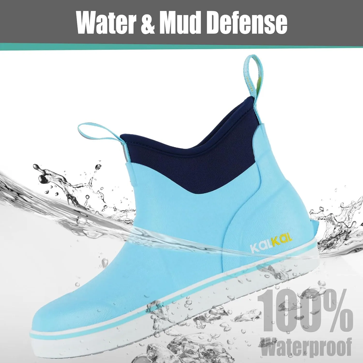 Kalkal Women's Deck Boots, Waterproof Ankle Rain Boots Fishing Boots with High Traction, Women's Rubber Boots For Gardening Fishing Boating Camping