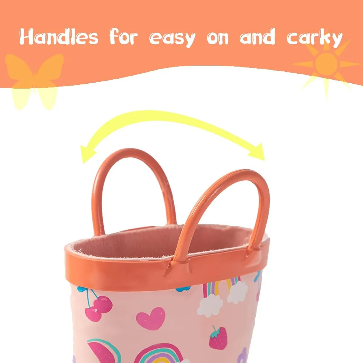 Kids Rain Boots - Toddler Waterproof Rubber Kids Rain Boots for Girls and Boys with Fun Patterns and Easy-On Handles