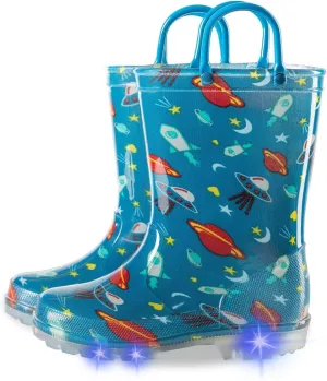 Kids Toddler Rain Boots for Girls Boys Light Up Waterproof Rain Shoes Patterns and Glitter Boot with Easy On Handles