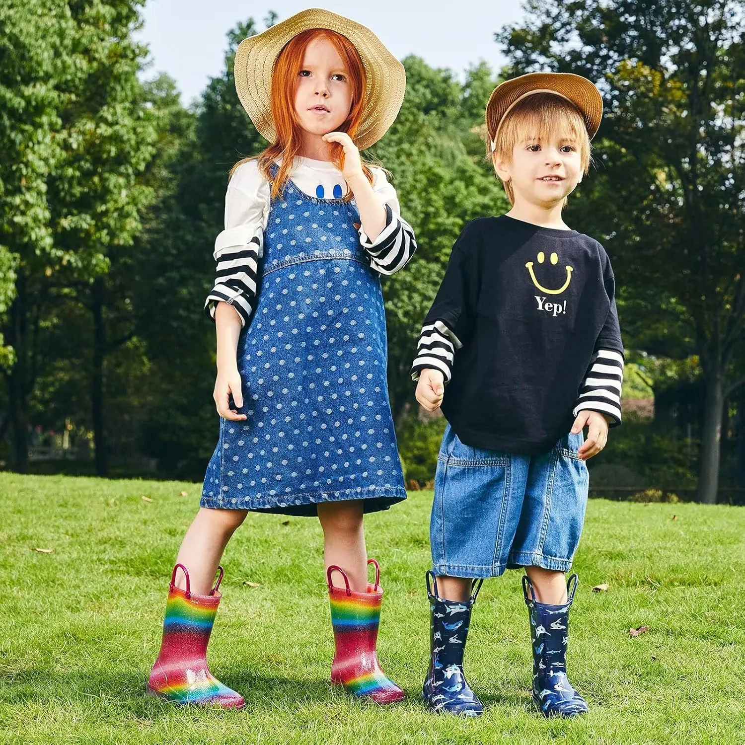 Kids Toddler Rain Boots for Girls Boys Light Up Waterproof Rain Shoes Patterns and Glitter Boot with Easy On Handles