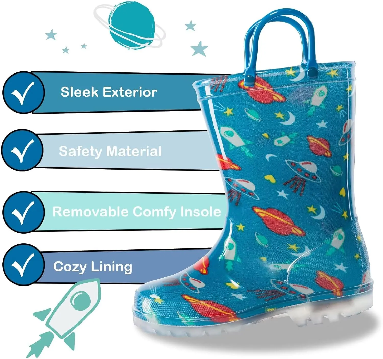 Kids Toddler Rain Boots for Girls Boys Light Up Waterproof Rain Shoes Patterns and Glitter Boot with Easy On Handles