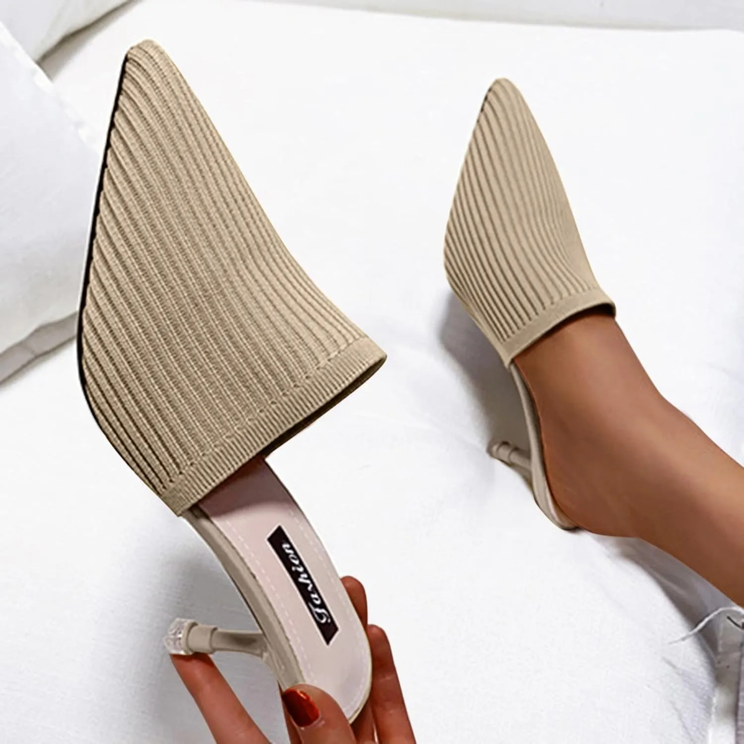 Kitten Heels for Women Short Heel Work Sandals Summer Knit Mules Comfort Pumps Dress Shoes Business Casual Shoes