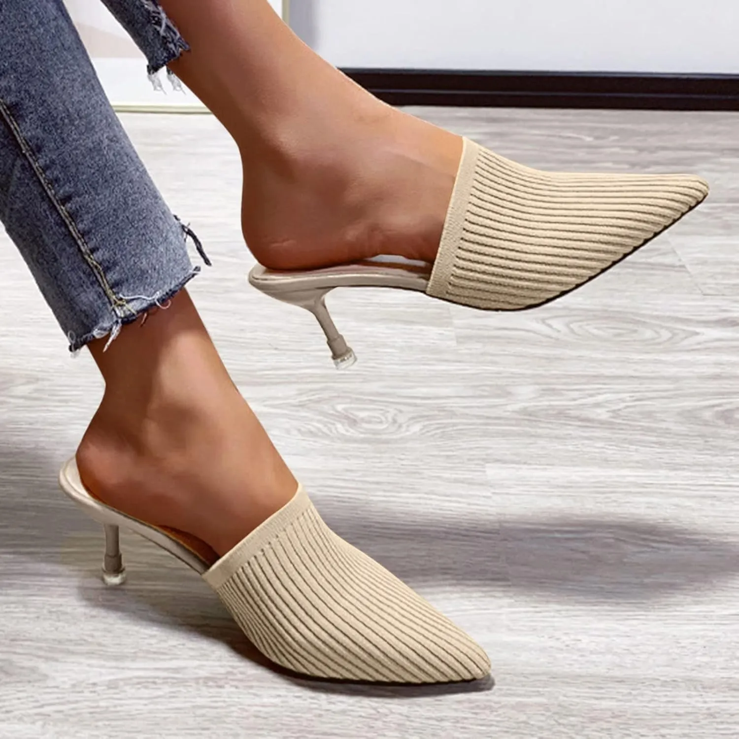 Kitten Heels for Women Short Heel Work Sandals Summer Knit Mules Comfort Pumps Dress Shoes Business Casual Shoes