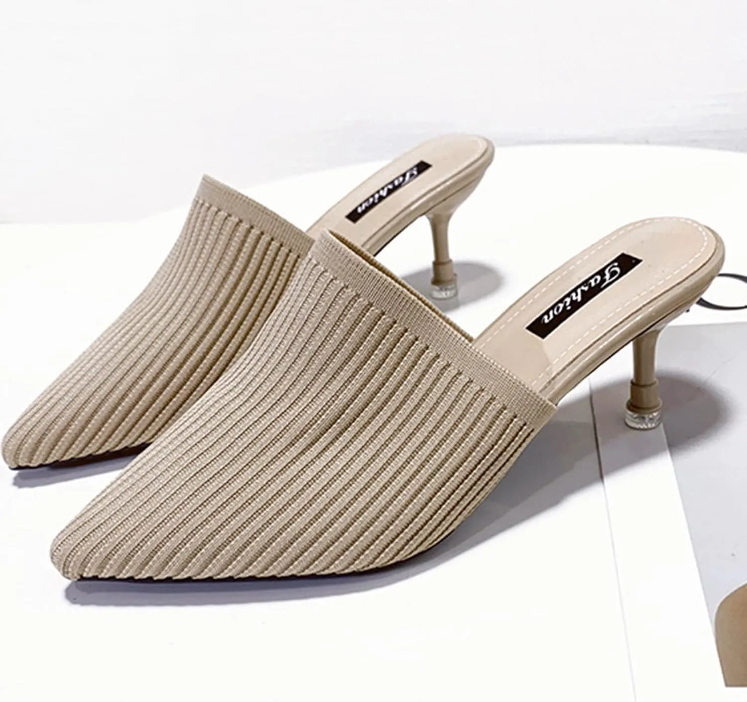 Kitten Heels for Women Short Heel Work Sandals Summer Knit Mules Comfort Pumps Dress Shoes Business Casual Shoes