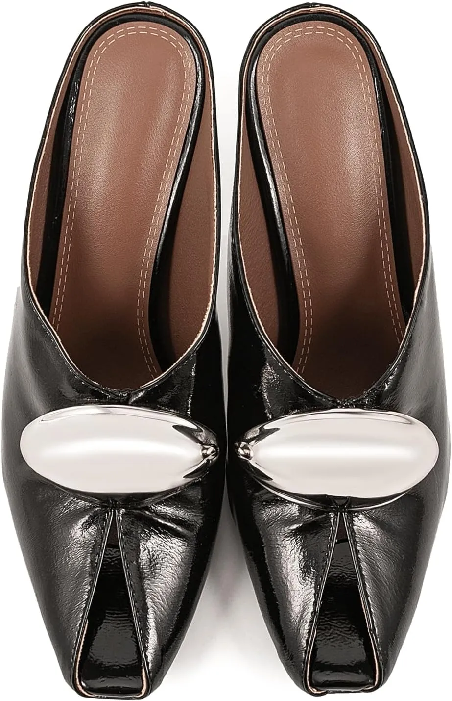 Kluolandi Peep Toe Heeled Mules for Women Sexy High Heels Slip On Mule Heels with Metallic Detail Open Toe Mules