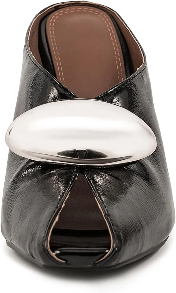 Kluolandi Peep Toe Heeled Mules for Women Sexy High Heels Slip On Mule Heels with Metallic Detail Open Toe Mules